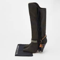 Pre Owned Isabel Marant Multicolor Canvas and Leather Knee Length Boots Size 40