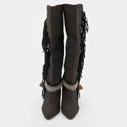 Pre Owned Isabel Marant Multicolor Canvas and Leather Knee Length Boots Size 40