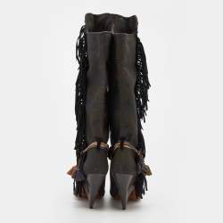 Pre Owned Isabel Marant Multicolor Canvas and Leather Knee Length Boots Size 40