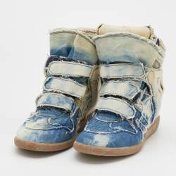 Pre Owned Isabel Marant Blue/White Denim Bekett Wedge Sneakers Size 40