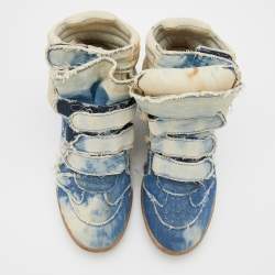 Pre Owned Isabel Marant Blue/White Denim Bekett Wedge Sneakers Size 40