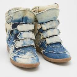 Pre Owned Isabel Marant Blue/White Denim Bekett Wedge Sneakers Size 40