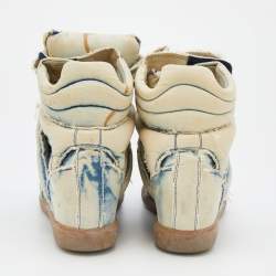 Pre Owned Isabel Marant Blue/White Denim Bekett Wedge Sneakers Size 40