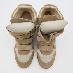 Pre Owned Isabel Marant Khaki/Off White Suede Bekett Wedge Sneakers Size 40