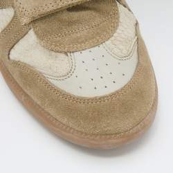 Pre Owned Isabel Marant Khaki/Off White Suede Bekett Wedge Sneakers Size 40