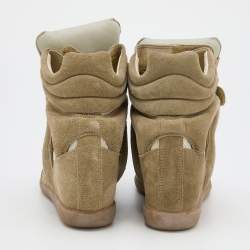 Pre Owned Isabel Marant Khaki/Off White Suede Bekett Wedge Sneakers Size 40