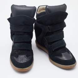 Pre Owned Isabel Marant Black Suede and Leather Bekett High Top Wedge Sneakers Size 41