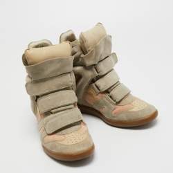 Pre Owned Isabel Marant Tricolor Suede and Leather Bekett Wedge Sneakers Size 39