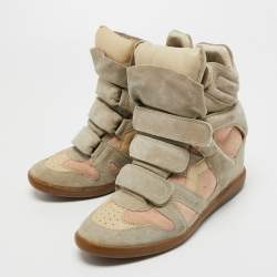 Pre Owned Isabel Marant Tricolor Suede and Leather Bekett Wedge Sneakers Size 39