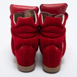 Pre Owned Isabel Marant Red Suede and Leather Bekett Wedge Sneakers Size 39