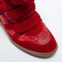 Pre Owned Isabel Marant Red Suede and Leather Bekett Wedge Sneakers Size 39