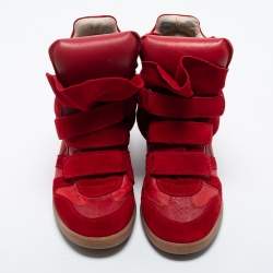 Pre Owned Isabel Marant Red Suede and Leather Bekett Wedge Sneakers Size 39