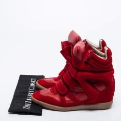 Pre Owned Isabel Marant Red Suede and Leather Bekett Wedge Sneakers Size 39