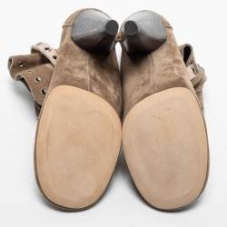 Pre Owned Isabel Marant Beige Suede Mossa Studded Cut Out Ankle Boots Size 38
