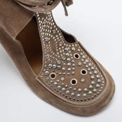Pre Owned Isabel Marant Beige Suede Mossa Studded Cut Out Ankle Boots Size 38