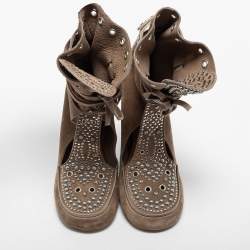 Pre Owned Isabel Marant Beige Suede Mossa Studded Cut Out Ankle Boots Size 38