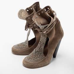 Pre Owned Isabel Marant Beige Suede Mossa Studded Cut Out Ankle Boots Size 38