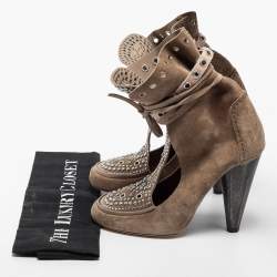 Pre Owned Isabel Marant Beige Suede Mossa Studded Cut Out Ankle Boots Size 38