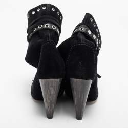 Pre Owned Isabel Marant Black Suede Mossa Studded Cutout Ankle Boots Size 37