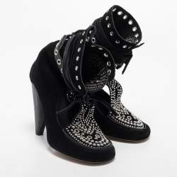Pre Owned Isabel Marant Black Suede Mossa Studded Cutout Ankle Boots Size 37
