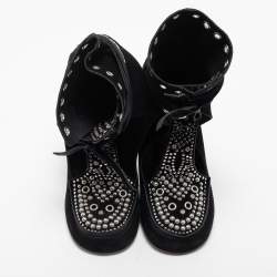 Pre Owned Isabel Marant Black Suede Mossa Studded Cutout Ankle Boots Size 37