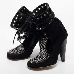 Pre Owned Isabel Marant Black Suede Mossa Studded Cutout Ankle Boots Size 37