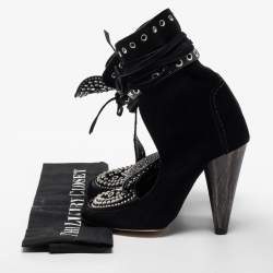 Pre Owned Isabel Marant Black Suede Mossa Studded Cutout Ankle Boots Size 37