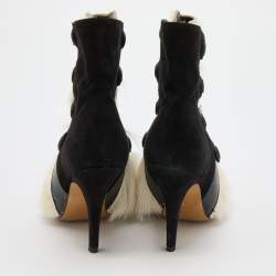 Isabel Marant Black/White Suede and Fur Pierce Tacy Ankle Booties Size 39