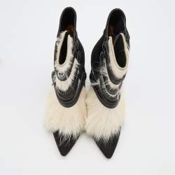 Isabel Marant Black/White Suede and Fur Pierce Tacy Ankle Booties Size 39