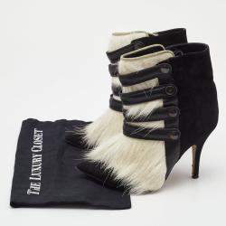 Isabel Marant Black/White Suede and Fur Pierce Tacy Ankle Booties Size 39