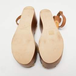 Pre Owned Isabel Marant Multicolor Leather and Jute Wedge Platform Ankle Strap Sandals Size 38