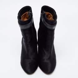 Isabel Marant Black Calf Hair and Suede Wedge Ankle Boots Size 36