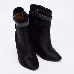 Isabel Marant Black Calf Hair and Suede Wedge Ankle Boots Size 36