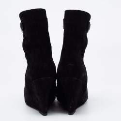 Isabel Marant Black Calf Hair and Suede Wedge Ankle Boots Size 36