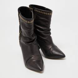 Pre Owned Isabel Marant Brown/Black Leather and Suede Eyelet Detail Miyako Ankle Booties Size 36