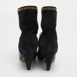 Pre Owned Isabel Marant Brown/Black Leather and Suede Eyelet Detail Miyako Ankle Booties Size 36