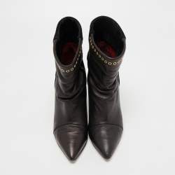Pre Owned Isabel Marant Brown/Black Leather and Suede Eyelet Detail Miyako Ankle Booties Size 36