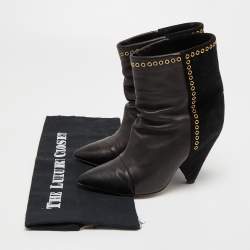 Pre Owned Isabel Marant Brown/Black Leather and Suede Eyelet Detail Miyako Ankle Booties Size 36