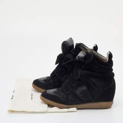 Isabel Marant Black Python Embossed Suede Bekett Sneakers Size 37