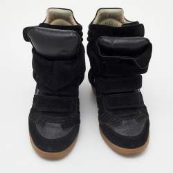 Isabel Marant Black Python Embossed Suede Bekett Sneakers Size 37