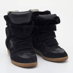 Isabel Marant Black Python Embossed Suede Bekett Sneakers Size 37