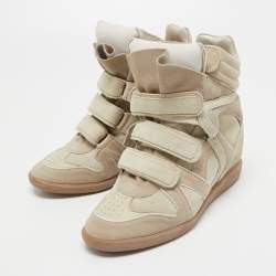 Pre Owned Isabel Marant Grey Suede and Leather Bekett Wedge Sneakers Size 39