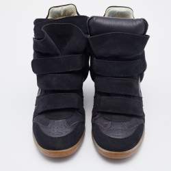 Pre Owned Isabel Marant Black/Grey Suede And Leather Beckett Wedge Sneakers Size 38