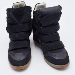 Pre Owned Isabel Marant Black/Grey Suede And Leather Beckett Wedge Sneakers Size 38