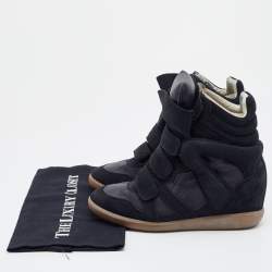 Pre Owned Isabel Marant Black/Grey Suede And Leather Beckett Wedge Sneakers Size 38