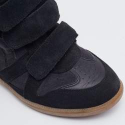 Pre Owned Isabel Marant Black/Grey Suede And Leather Beckett Wedge Sneakers Size 38