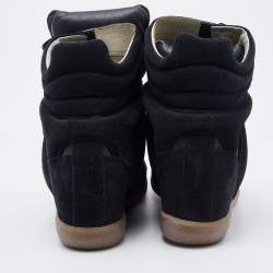 Pre Owned Isabel Marant Black/Grey Suede And Leather Beckett Wedge Sneakers Size 38