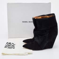 Pre Owned Isabel Marant Black Calf Hair and Suede Wedge Ankle Boots Size 38