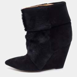 Vandret Stærk vind indhente Isabel Marant Black Calf Hair and Suede Wedge Ankle Boots Size 38 Isabel  Marant | TLC