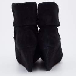 Pre Owned Isabel Marant Black Calf Hair and Suede Wedge Ankle Boots Size 38